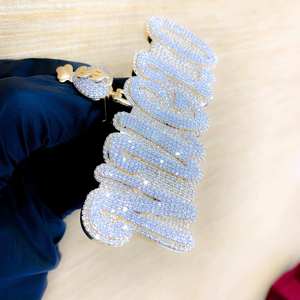 Dijes Infantiles de Plata de Ley 925 con Moissanita de Corte de 3 Quilates, Estilo Hiphop, con Inicial de Corona, Chapado en Oro Amarillo de 18K, Regalo - Product Image 2