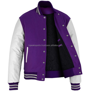 2026 OEM Top Trending <b>Purple</b> Wool With White Leather Sleeves <b>Varsity</b> <b>Jacket</b> For Men's High Quality Low MOQ Heated Winter <b>Jackets</b> - Product Image 3