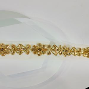 Hecho a mano diseñador oro Color cristal piedra adornado Floral borde diamante encaje ajuste elegante Floral encaje tela ajuste - Product Image 3