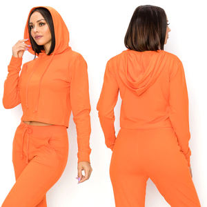 Venta al por mayor de algodón de las señoras en blanco gimnasio de manga larga chándal Crop Tops Croptop sudadera logotipo personalizado recortado Sudadera con capucha para las mujeres - Product Image 6