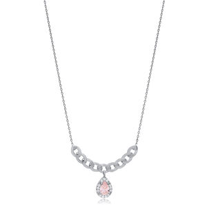 Forma ovalada cuarzo rosa CZ piedra brillante encanto collar 925 joyería de plata colgante al por mayor turco - Product Image 5