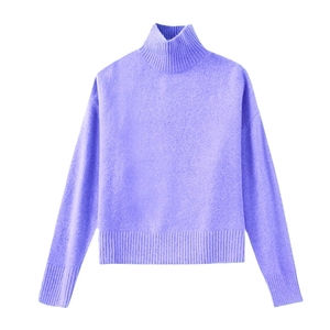 Pull col roulé pour femme 100% coton tricot côtelé manches longues style minimaliste pour l'automne anti-boulochage épaisseur standard - Product Image 4