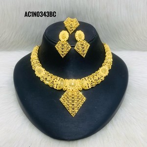 Designer 24K Gold Plated Geometric African Jewelry Set for Women <b>Statement</b> <b>Necklace</b> with Earrings & Ring Fashion - Product Image 5