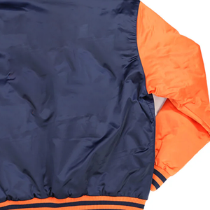 Chaqueta Bomber de Béisbol Varsity Personalizada Azul Marino y Naranja para Hombre, Unisex, Primavera, Seda/Algodón, Logotipo Frontal, Estilo Clásico Universitario - Product Image 6
