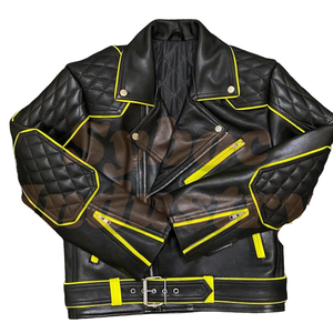 Veste de moto en cuir noir pour hommes en cuir de vachette véritable veste rembourrée Style matelassé élégant veste de motard adulte - Product Image 1
