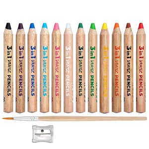 Crayons de couleur 3 en 1 de grande taille en bois FSC Dratec, 12 crayons de cire colorés en bois, ensemble de 12 couleurs pour enfants - Product Image 1