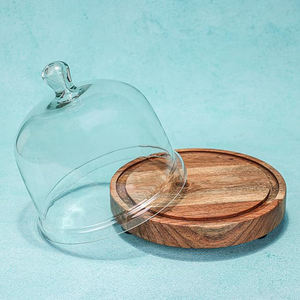 Nueva llegada de la más alta calidad, soporte de pastel de madera de forma redonda, plato para servir con diseño de tapa de cúpula de vidrio para uso de cumpleaños de boda - Product Image 3