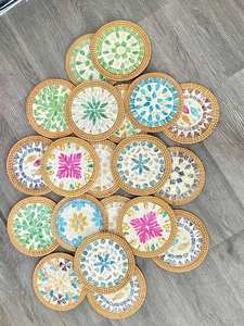 MEILLEUR PRIX Blue Lotus 2025 Plateau en rotin avec incrustation de perles Plateau naturel de luxe pour café, thé et service - Product Image 3