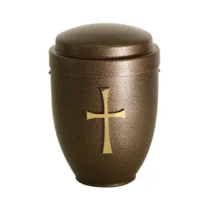 Urna de cremación de Metal personalizada de alta calidad de la India Diseño de Cruz de Cristo impreso para almacenamiento de cenizas Suministros funerarios - Product Image 3