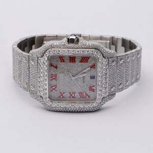Numéro rouge romain Hip Hop montre Moissanite diamant bijoux rond brillant coupe dernière montre en diamant 925 montre en argent Sterling - Product Image 1