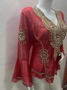 เสื้อเบลาส์แนววินเทจสไตล์โมเดิร์นเสื้อปักลูกปัดแขนเลื่อมเสื้อปาร์ตี้ Kurtis เซ็กซี่คลับวันหยุดฤดูร้อนฤดูหนาว2025 - Product Image 2