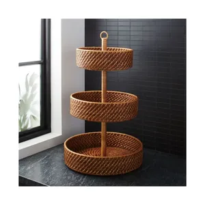 Handmade Rattan Woven Fruit Basket Decorative 3 Tier For Cupcake Storage Best Quality Cake Tools for Hotel Wedding At Cheap Cost