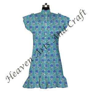 Robe d'été décontractée pour femmes en coton imprimé à la main Design floral respirant Vêtements ethniques Top tunique - Product Image 1