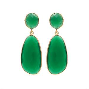 Boucles d'oreilles en argent sterling 925 faites à la main en onyx vert plaqué or longue goutte pendante cadeau accessoire de mode de créateur - Product Image 1