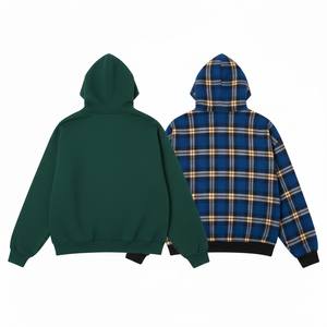 Mens Oversized Plaid Stripe <b>Hoodie</b> Winter Fall Digital Print Reversible Streetwear Jacket Wholesale - Product Image 2