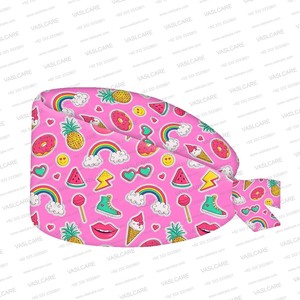 Nurse Caps for Women Nursing Caps with Button Adjustable Elastic Scrub <b>Hats</b> Cute Colors Doodle Food, Flowers Pattern Caps - Product Image 5