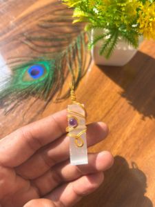 Wholesale Handcrafted Polished Selenite <b>Crystal</b> <b>Wand</b> Pendant Natural Gemstone Pillar Pattern Feng Shui Healing <b>Crystals</b> Mascot - Product Image 5