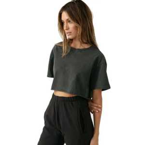 200 gramos 100% algodón mujeres gráfico Crop camisetas logotipo personalizado impreso recortado Top para niñas - Product Image 2