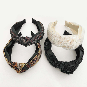 Diademas de Tela Populares con Cuentas Brillantes y Borde Ancho, Accesorios para Mujer, Estilo Retro de Lujo Ligero, Diademas para Niñas y Mujeres - Product Image 3