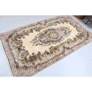 Vintage Turkish Area Rug 3.9x7.2 ft, <b>Brown</b> Green Plants & trees Rug - Product Image 2