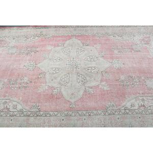 พรมวินเทจตุรกีขนาดใหญ่ 6.1x9.9 ฟุต สีชมพูเทา ลายแบบนามธรรม - Product Image 5