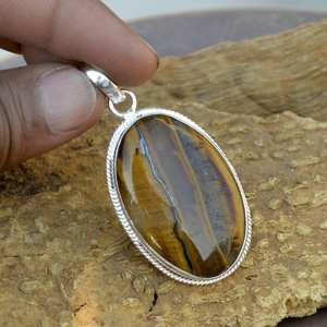 Top Quality Natural <b>Tiger</b> <b>Eye</b> Oval Cabochon Solid 925 Sterling Silver Plated Designer Bezel Pendant Women's Wholesale <b>Jewelry</b> - Product Image 1