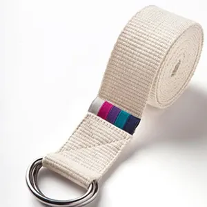 Cinturón ajustable con logo personalizado para hacer ejercicio, correa de Yoga tejida elástica para Pilates, con anillo en D, lazo de Metal