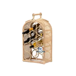 Rattan Mounted Wine Rack Wine Storage Display Racks Tabletop Modern Steel Counter top Wine Bottle Holder