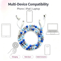 Kabel USB Berhias Manik-Manik Kontras Biru Putih 4 in 1 untuk Pengisian Daya Ponsel
