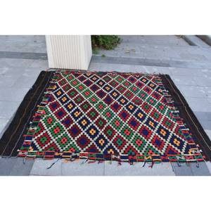 พรมปูพื้นสไตล์ชนเผ่าขนาดใหญ่5.3 x 6.9ft ขนสัตว์สีขาวแดงพรมตุรกีแผ่นรองหลังลาเท็กซ์พรมห้องรุ่นใหม่สำหรับโถงทางเดิน - Product Image 4