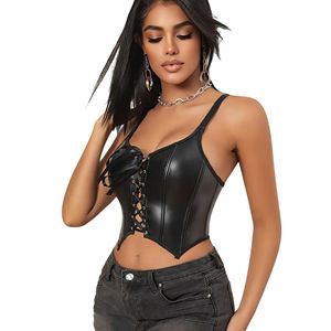 Fajas Reductoras de Cintura de Cuero para Mujer con Cordones Delanteros, Escote Profundo en U, Tirantes Ajustables, Control Medio, Moldeadoras Sin Costuras - Product Image 1