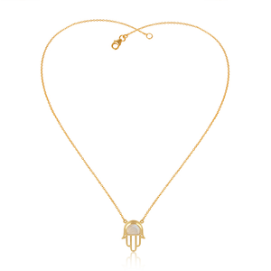 Collar de piedras preciosas de arcoíris, cadena de plata chapada en oro, Hamsa, diseño de mano, venta al por mayor - Product Image 4