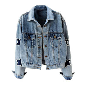 Veste en jean personnalisée Style vintage fermeture à boutons grande taille manteau d'hiver perle étoile patch design veste en jean en coton pour femmes - Product Image 1