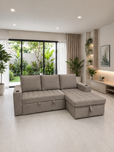 Sofá Cama Moderno de Tela Acolchada, Multifuncional, en Forma de L, con Almacenamiento y Portavasos, para Sala de Estar, Hotel, Villa - Product Image 5