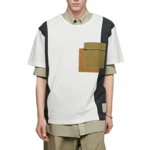 Camiseta de Hombre Oversize Personalizada al por Mayor con Bloques de Color, Cuello Redondo, Manga Corta y Bolsillo - Product Image 1