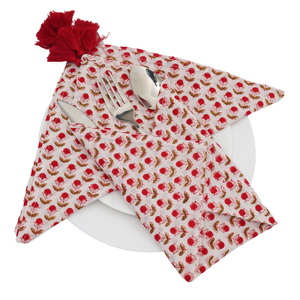 Venta al por mayor nuevo estilo moderno 100% servilleta de tela de algodón puro en verde bermellón rojo con diseño estampado floral a precios bajos - Product Image 1