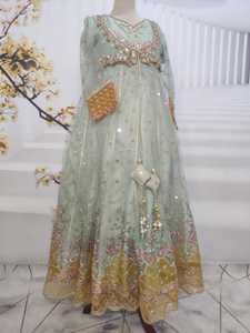 Vestido formal pakistaní Vestido bordado pesado con Dupatta y pantalones de cigarrillos Diseñador indio Traje de 3 piezas - Product Image 4