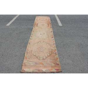 Tapis turc vintage grande surface 28 'X 128' Orange vert Style bohème laine matériel classique Rectangle Latex pour décor de chevet - Product Image 1