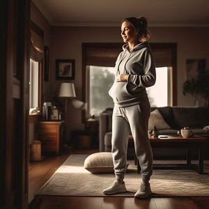 Conjunto Deportivo de Maternidad para Mujer, Corte Regular, Invierno, Estampado, Sudadera con Capucha y Pantalones Deportivos de 440 GSM - Product Image 6