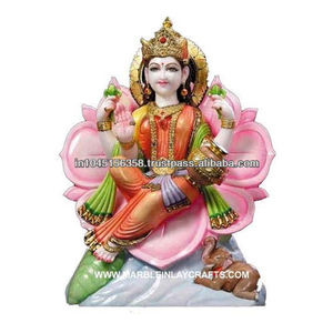 Statue de Lotus Maa Laxmi en marbre blanc poli avec main de bénédiction à utiliser pour le culte et la décoration de Temple - Product Image 1