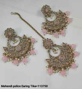 INDIAN EARRINGS TRADITIONAL & FASHIONABLE WITH PEARL EARRINGS and MANGTIKKA <b>SET</b> for WOMEN & <b>GIRLS</b> - Product Image 1