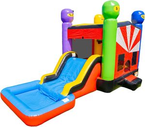 Castillo Inflable JumpOrange de 13'x 26'x 15' con Tobogán, Modelo Ninja Warrior, con Soplador, para Niños y Adultos, Ideal para Fiestas y Alquiler - Product Image 1