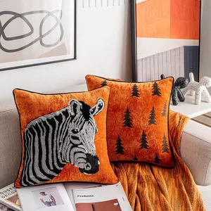 Zebra Design broderie housse de coussin fausse fourrure en peluche taille taie d'oreiller pour la décoration de la maison