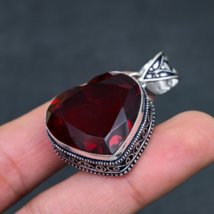 Collier pendentif de luxe en argent 925 avec grenat - Product Image 4