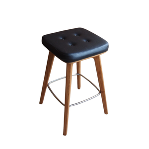 Tabouret de comptoir en bois de teck et en métal Design unique, siège rembourré, parfait pour les restaurants - Product Image 1