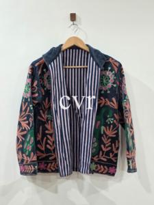 Manteau en velours brodé à la main, col mandarin, grande taille, motif floral, vêtements d'extérieur pour femmes, manches trois quarts, style chinois - Product Image 3