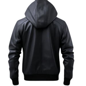 Blouson aviateur en cuir de mouton 2024 pour hommes avec capuche fermeture à glissière respirant matelassé doublure noire High Street Plain Dye-OEM - Product Image 2