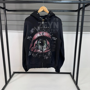 Nouveaux sweats à capuche pour hommes à manches longues, effet délavé, brodés, imprimés graphiques, avec logo personnalisé, style streetwear, en coton, avec lettres imprimées en strass - Product Image 4