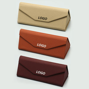 卸売 レザー メガネケース 三角折りたたみ式 PU素材 取手付き 眼鏡ボックス 潰れにくい サングラスケース 特注ロゴ対応 - Product Image 4