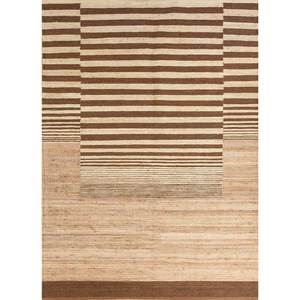 พรมปูพื้นลายทางสีเบจและสีน้ำตาล Nomadic Threads รุ่น PDJT-481 ทำจากปอกระเจาและป่าน ทอแบบแบน เหมาะสำหรับใช้ในบ้าน ห้องนอน ห้องนั่งเล่น และทางเดิน - Product Image 1